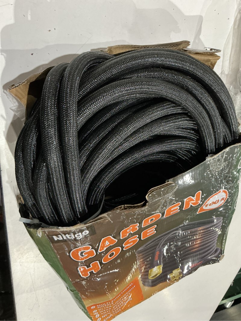 Condition photo showing As Is for nitigo ultra lightweight garden hose 100ft, non-expanding water hose with 10-function nozzle, wear-resistant nylon outer layer, no-kink, leak-proof, burst 280 psi for yard, outdoor (3/4" ght)