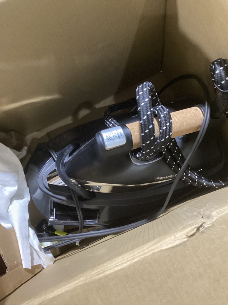Condition photo showing Good Condition for rowenta, iron, ultimate steam pro stainless steel soleplate professional steam station for clothes, 1800 watts, 1.3l removable tank, boiler technology, fast heat up, black clothes iron, dg8668 xl steaming sessions - professional results