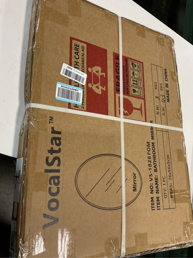 Condition photo showing New/Like New for VocalStar Frameless Oval Mirror, 18" x 26" Bathroom Wall Mirror with Beveled Edge, Modern Decorative Vanity Mirrored for Living Room, Entryway, Bedroom | 1/4-Inch Shatterproof Glass Oval 18"L x 26"W