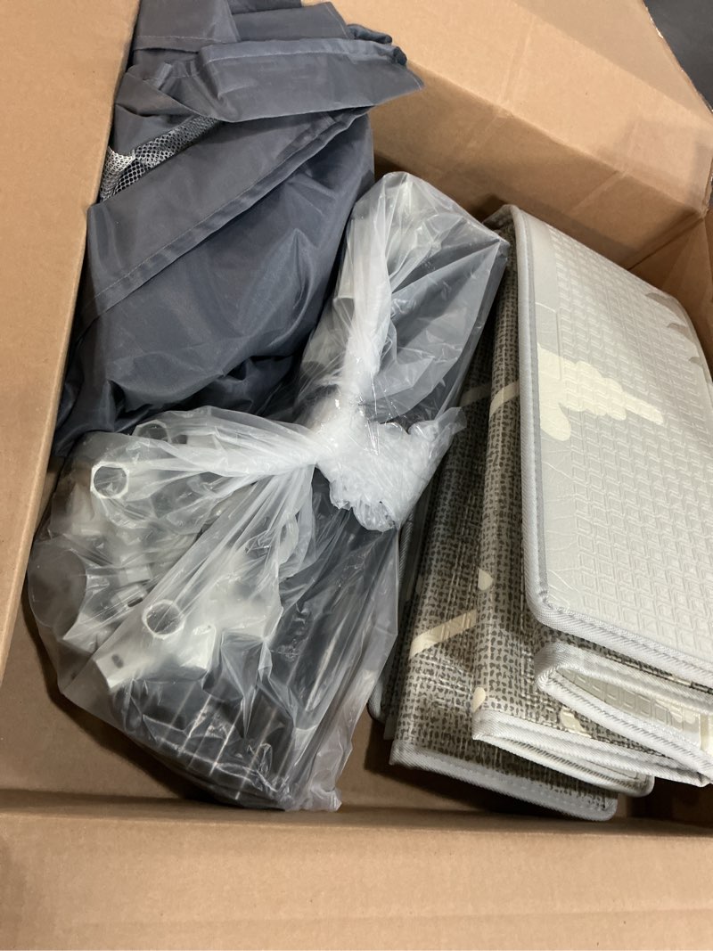 Condition photo showing As Is for fodoss baby playpen with mat, small play pen(47x47inch), for babies and toddlers, pen apartment, yard baby, fence area playyard activity center (dark gray) 47*47 baby playpen with mat-dark gray