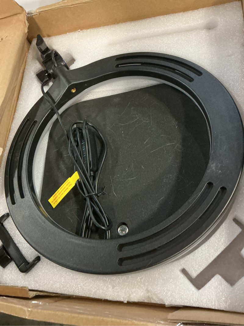 Condition photo showing As Is for overhead phone mount, overhead camera mount stand [anti-shaking] with 10.5" ring light, desk stand for iphone with ring light for video recording, zoom meeting, youtube, tiktok black