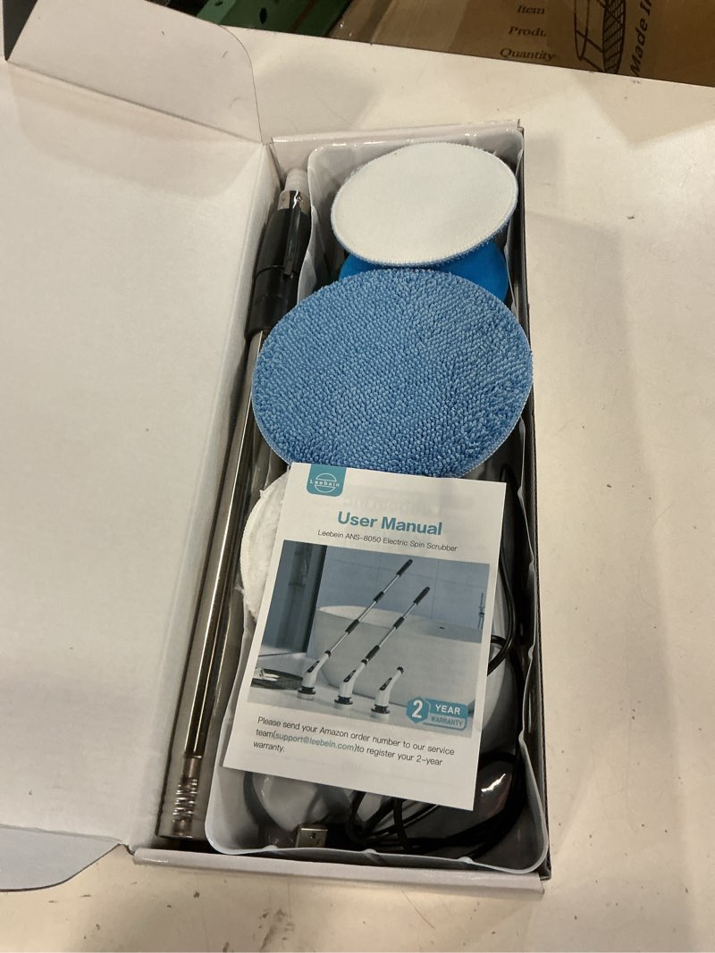Condition photo showing Good Condition for leebein electric spin scrubber, cordless cleaning brush with 8 replaceable brush heads, tub and floor tile power scrubber dual speed with adjustable & detachable handle for bathroom tub (all black)