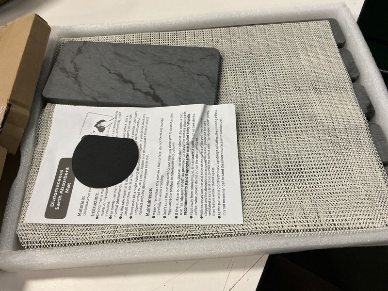 Condition photo showing New/Like New for large stone dish drying mat for kitchen counter, quick dry stone dishes mats,foldable water absorbing diatomaceous earth drying organizer pad for plate rack bottles utensils(dark gray 24"×16" & 8"x4") dark gray 24" x 16"