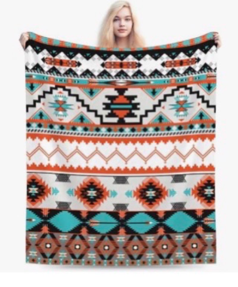 Geometric Tribal Ethnic Blanket Soft Comfy Flannel Throw Blankets Lightweight Warm Bed Throws Plush 