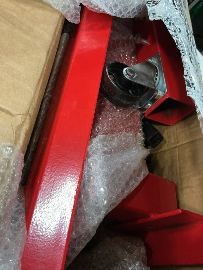 Condition photo showing As Is for Rotating Engine Stand 3/4 Ton (1600 LBS) Capacity Engine Motor Stand,360-Degree Rotating Head Heavy-Duty Steel Engine Lift Stand with 4 Casters and 4 Adjustable Arms red H-shape