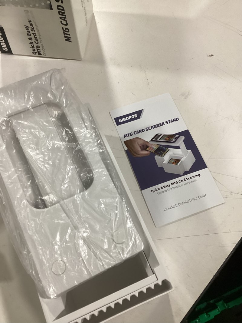 Condition photo showing New/Like New for mtg card scanner stand for manabox, adjustable phone holder, sloped tray trading card scanner for standard size cards, fast card catalog tool for sleeved & unsleeved cards