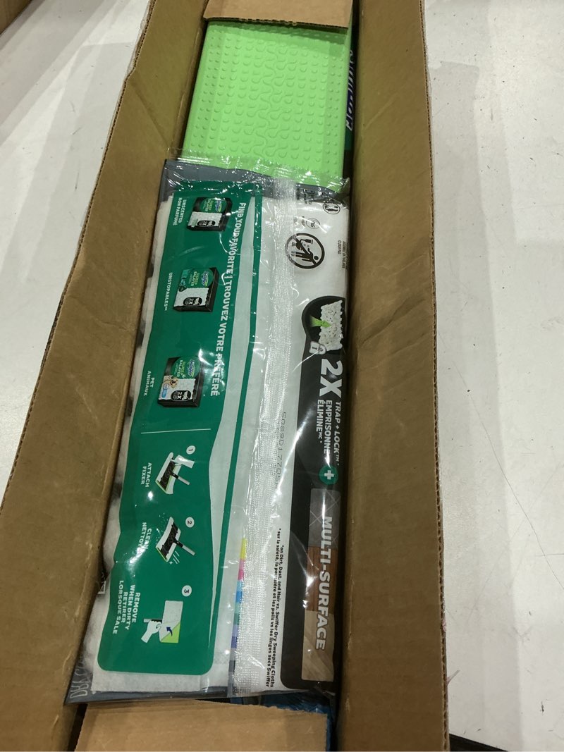 Condition photo showing Good Condition for swiffer sweep & mop deluxe 2-in-1 multi-surface kit for floor cleaning, includes 1 sweeper device, 5 dry sweeping + 6 wet mopping heavy duty cloths, black
