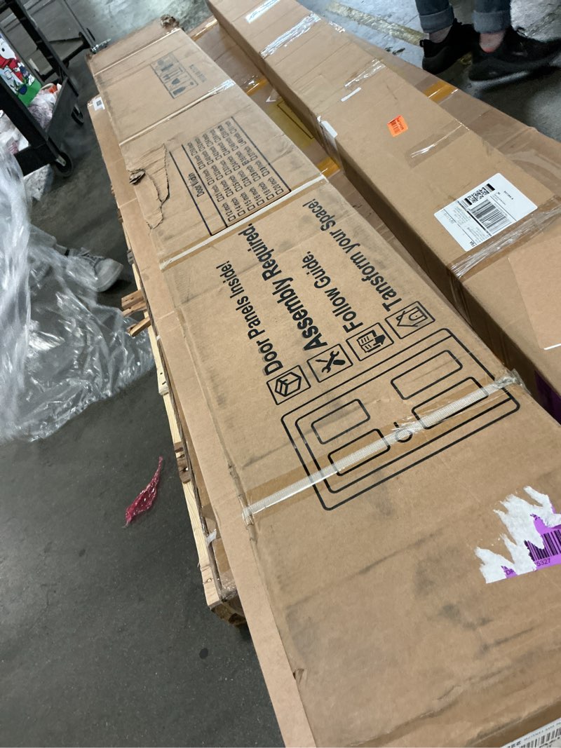 Condition photo showing As Is for 36''x 80'' Sliding Barn Door with 6.6 Ft Barn Door Hardware Kit& Handle& Floor Guides,Pre-Drilled Holes Easy Assembly - Include Installation Manual, Water-Proof PVC Surface, H-Frame, White 36''x80'' White