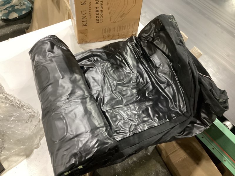 Condition photo showing As Is for **similar to stock photo**king koil luxury pillow top plush queen air mattress with built-in high-speed pump best for home, camping, guests, 20\" queen size double airbed adjustable blow up mattress, waterproof, 1-year warranty black queen 20\"