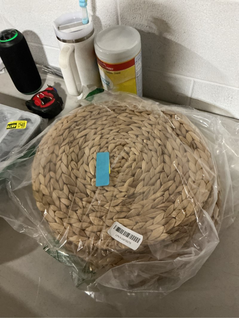 Condition photo showing Good Condition for 13.5'' round woven placemats set of 10, boho rattan chargers for dinner plates, round rattan placemats,for dining table,wedding, farmhouse,outdoor and christmas 13.5inch set of 10