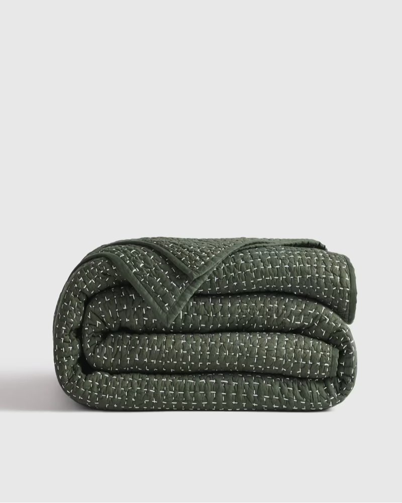 organic cotton hand stitched quilt, pine