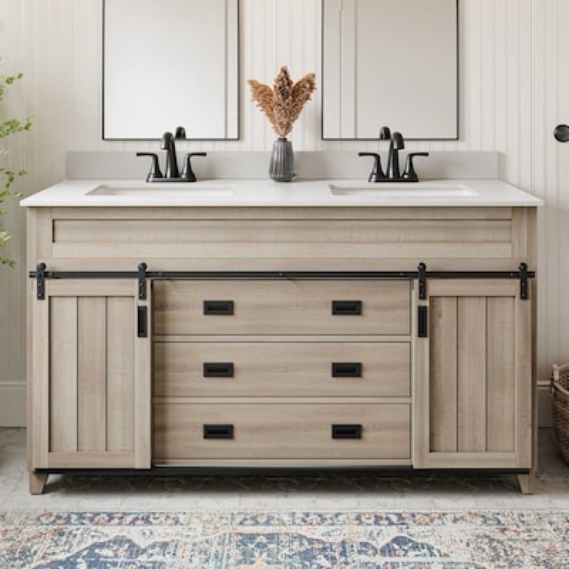 style selections morriston 60-in light natural oak undermount double sink bathroom vanity with