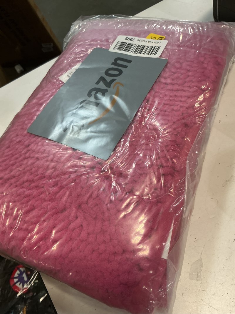 Condition photo showing New/Like New for Hot Pink Chenille Striped Bath Rug Set - 20" x 32"/16" x 24" Non Slip Thick Soft Bath Mats for Bathroom, Kitchen/Living Room Rose Red 32"L x 20"W + 24"L x 16"W