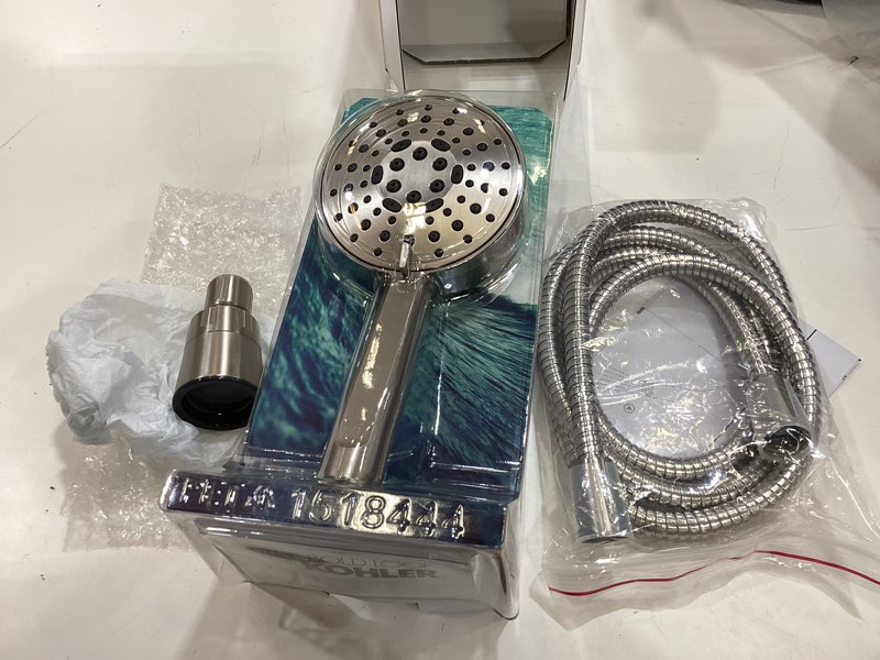 Condition photo showing As Is for kohler premise vibrant brushed nickel round handheld shower head 1.75-gpm (6.6-lpm)