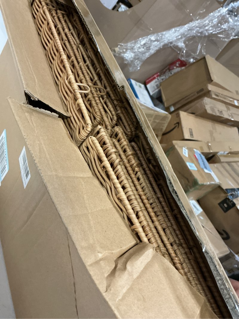 Condition photo showing As Is for 12X12X10in Plastic Wicker Storage Basket, Collapsible Wicker Cube Storage for Shelves, Woven Plastic Storage Basket for Pantry, Bedroom, Living Room, Bathroom, Shelves-3 Pack Natural 12x12x10