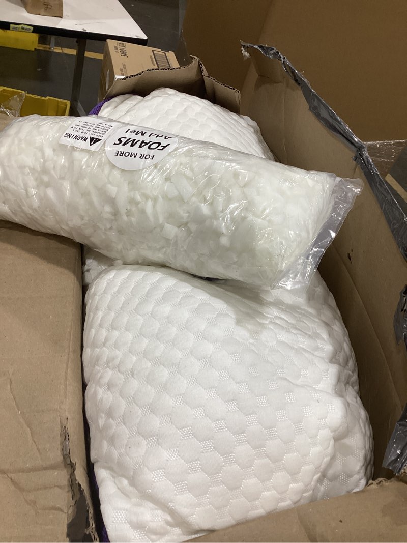 Condition photo showing As Is for homelab adjustable shredded memory foam pillows king size, cooling bed pillows for sleeping with removable cover, 2 packs medium pillows for side stomach & back sleepers, 20"x34" king (pack of 2) white
