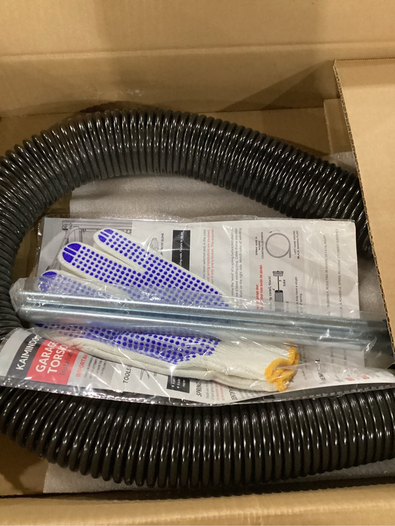 Condition photo showing New/Like New for left hand wind (black cone) 2" garage door torsion spring with non-slip winding bars & gloves, high quality electrophoresis black coated, for replacement, min 16,000 cycles (0.250x2"x40") 0.250x2"x40"-l