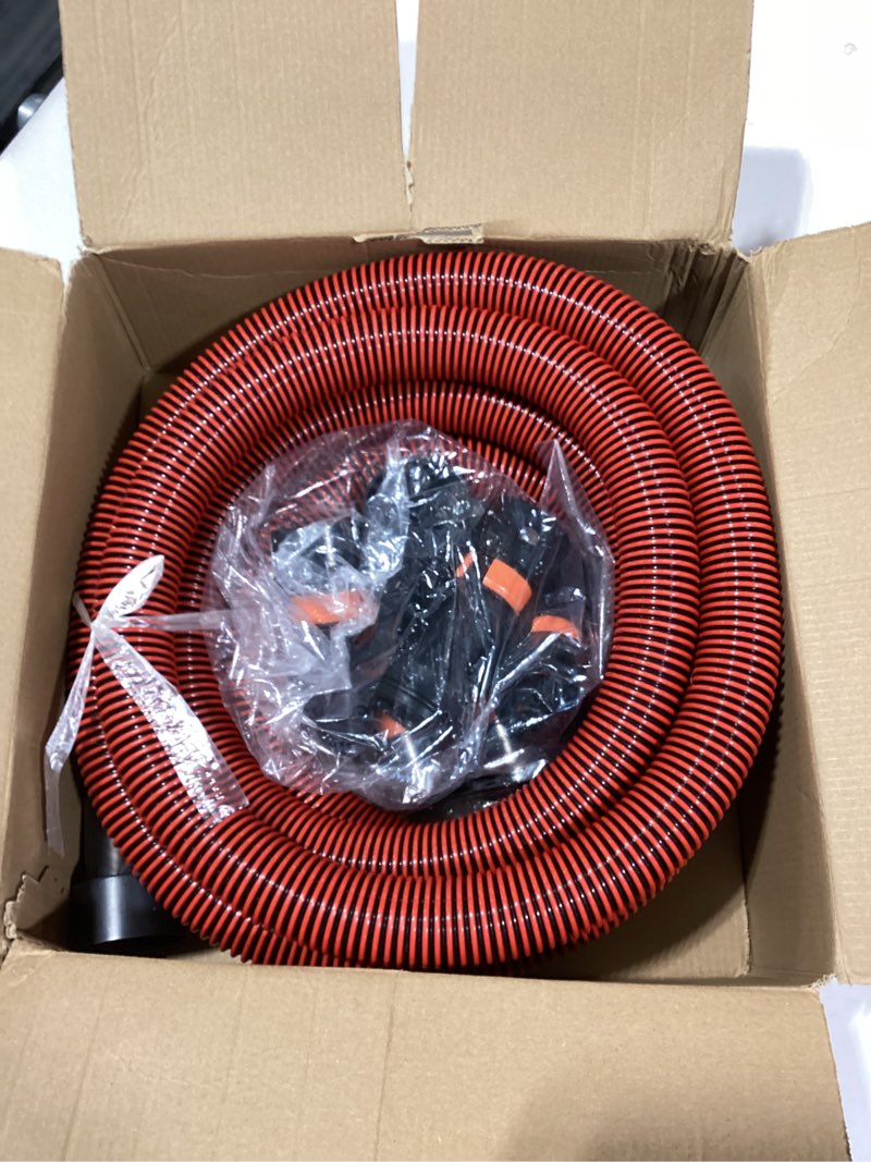 Condition photo showing Good Condition for 16FT Shop Vac Hose, Dust Collection Hose Kit for Home&Shop Vacuums System with 6 Adapters for Woodworking Power Tool & Sander, Compatible with festool/dewalt/bosch/ryobi/makita, etc Most Multi-Brands 16 FT Hose with 6 Adapters