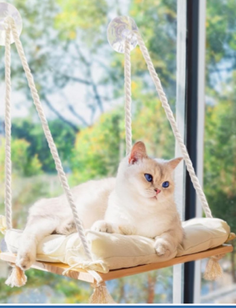 Cat Window Perch - Cat Window Hammock with Cushion Bed - Solid Wood Seat & Strong Suction Cups - Cat Window Bed & Furniture for Indoor - Hanging Window Shelf for Cats and Kittens(2-Layer)