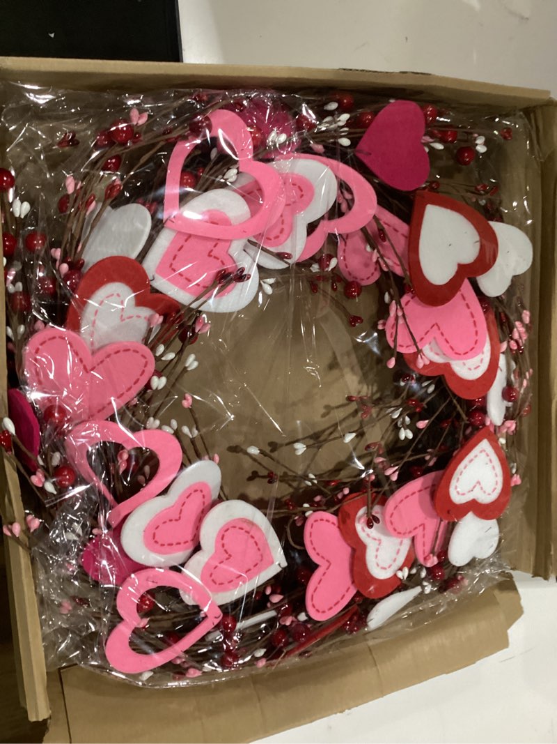 Condition photo showing Good Condition for valentine's day wreath, romantic valentines wreaths for front door 20 inch, pink red white valentine wreath for wedding anniversary decorations indoor outdoor gifts 20inch wreath