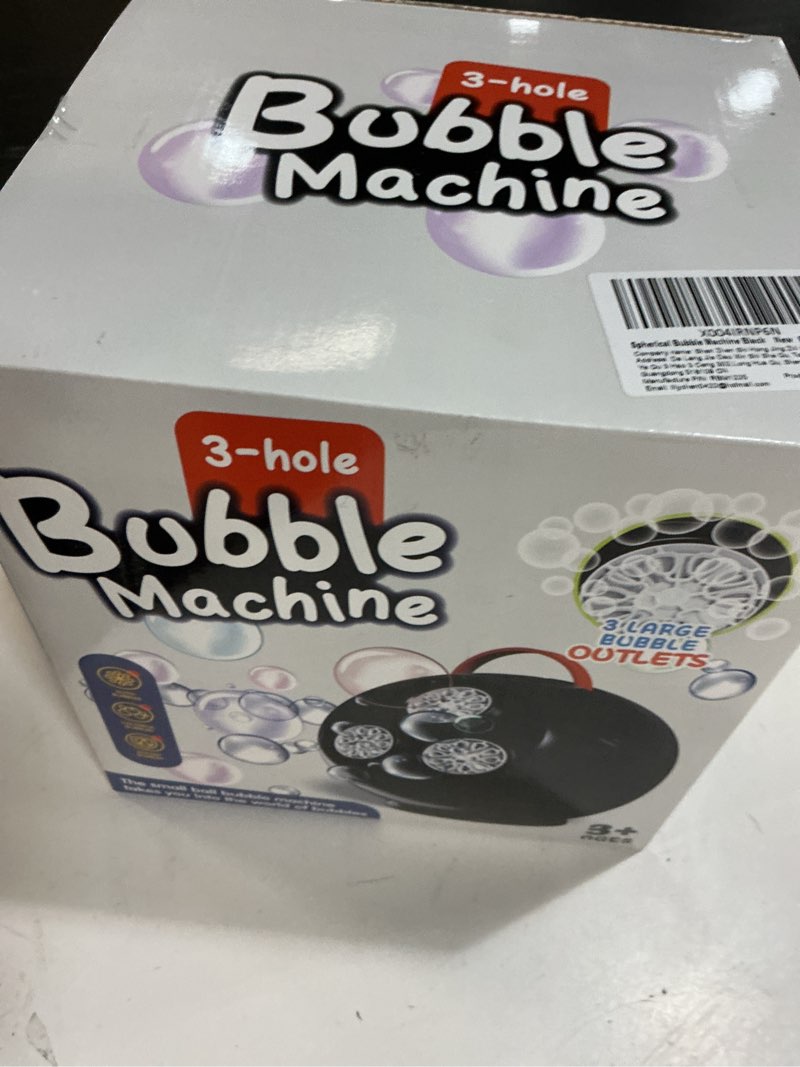 Condition photo showing New/Like New for bubble machine automatic bubble blower for kids toddlers spherical led bubble maker electric auto rotating 45°/360° outdoor toy for easter and birthday gift party wedding spherical black
