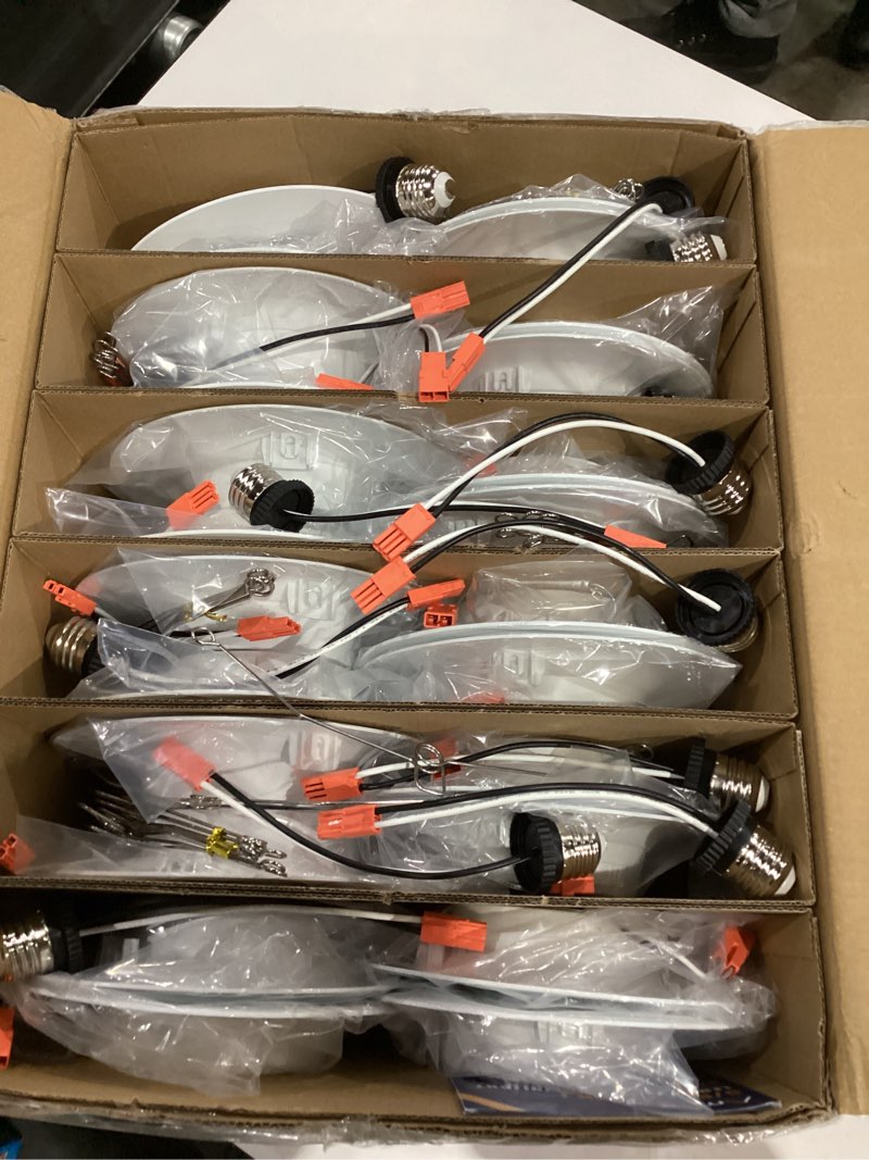 Condition photo showing Good Condition for Amico 24 Pack 5/6 inch 5CCT LED Recessed Lighting, Dimmable, 12.5W=100W, 950LM, 2700K/3000K/4000K/5000K/6000K Selectable, Retrofit Can Lights with Baffle Trim, IC Rated - ETL & FCC, White White 6 Inch