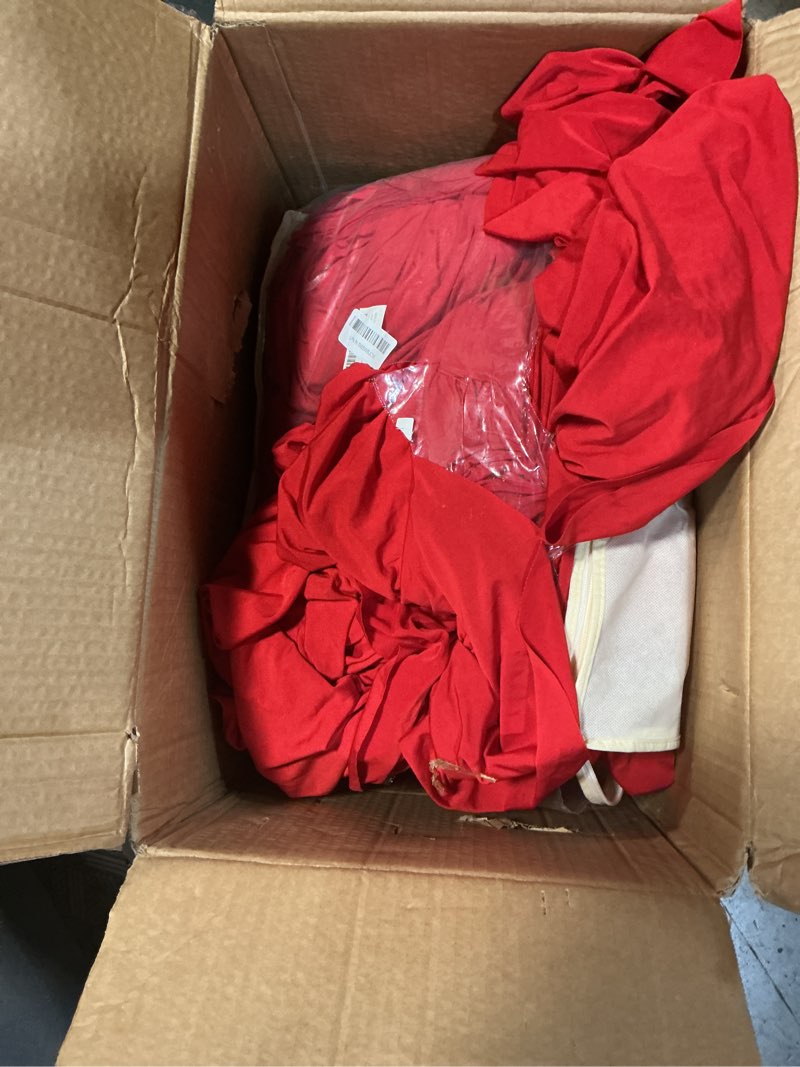 Condition photo showing As Is for outpain 6 pack red 72inch spandex round tablecloths stretchy 132inch fitted 6ft round table cloths, wrinkle free table cover with skirt for wedding party dining banquet red 72inch(6pack)