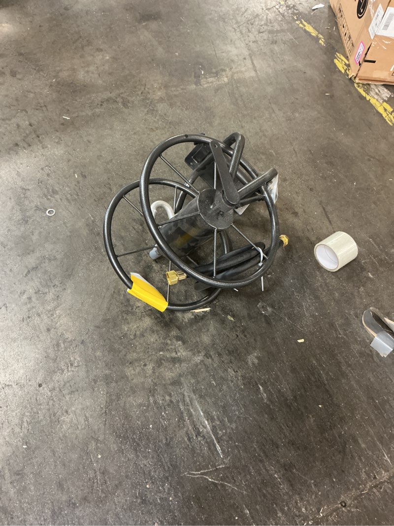 Condition photo showing As Is for project source steel 125-ft wall-mount hose reel