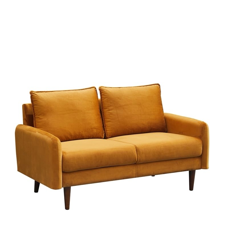 Hybition Velvet Loveseat Modern Sofa with Wooden Legs for Living