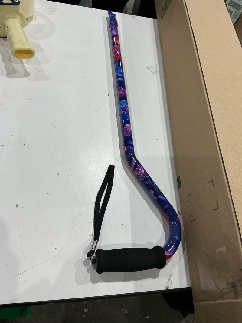 Condition photo showing Good Condition for nova joy designer offset quad cane for seniors - unisex adjustable lightweight walking aid with foam handle, wrist strap and anti-rattle lock - essential mobility support - maui flowers
