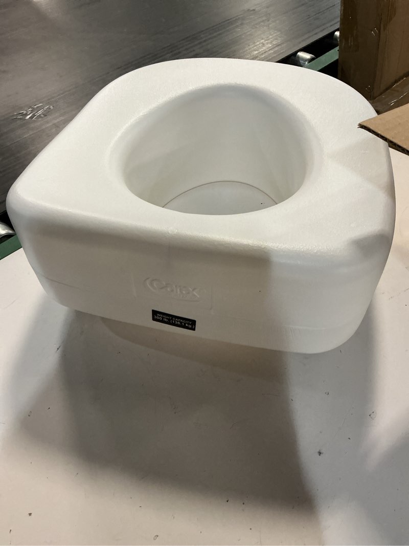 Condition photo showing Good Condition for carex toilet seat riser, adds 5 inches of height, elevated and raised toilet seat with 300 lbs capacity, standard riser for elderly and handicap, universal, slip-resistant, white 5 inch (pack of 1) toilet seat riser