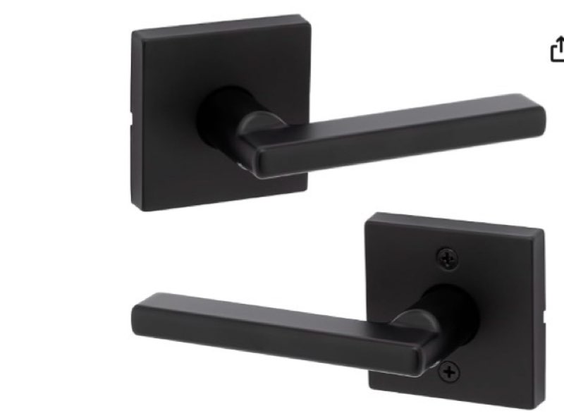kwikset halifax interior passage door handle, lever for closet and hallway doors, reversible non-locking handle lever, matte black, with microban protection, square rose