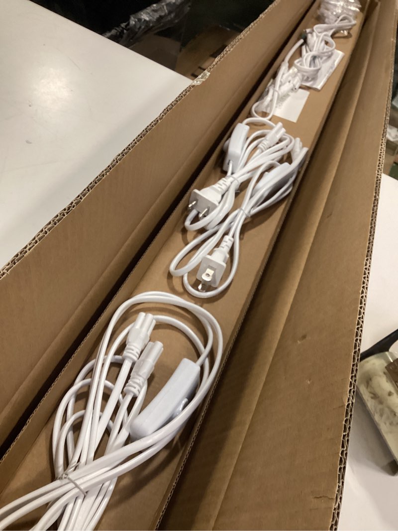 Condition photo showing Good Condition for Pak 4FT LED Shop Lights, 2300LM 6500K Cool White, 20W Energy Efficient Linkable Ceiling and Under Cabinet Lighting, T5 Integrated Utility Fixture for Garage, Workshop, Basement, FCC Certified, 4 Pack White 4FT 6500K-4 Pack