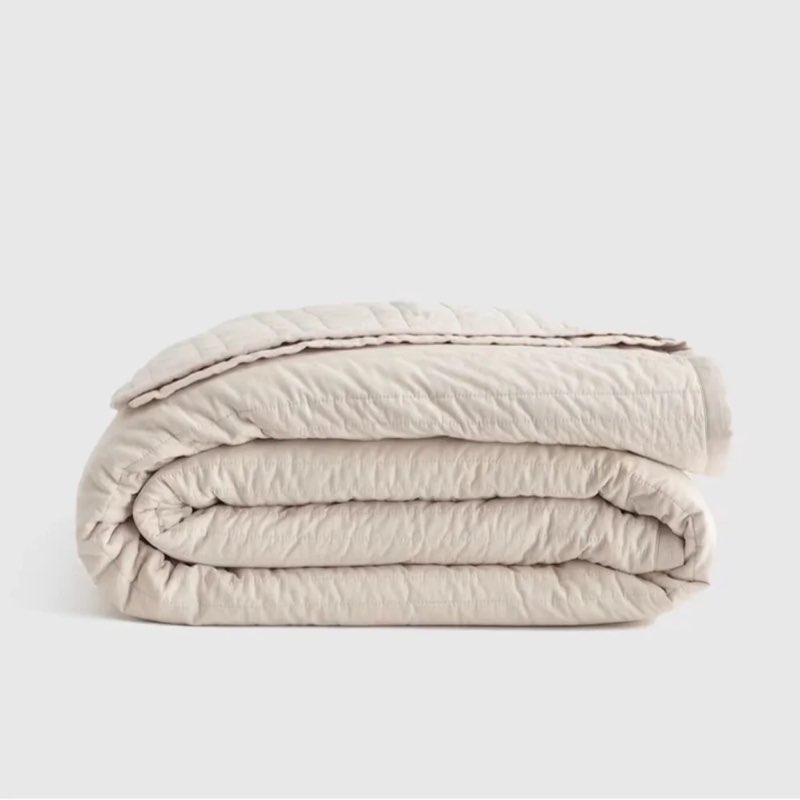 quince organic cotton stripe stitch quilt full/queen sand 8021