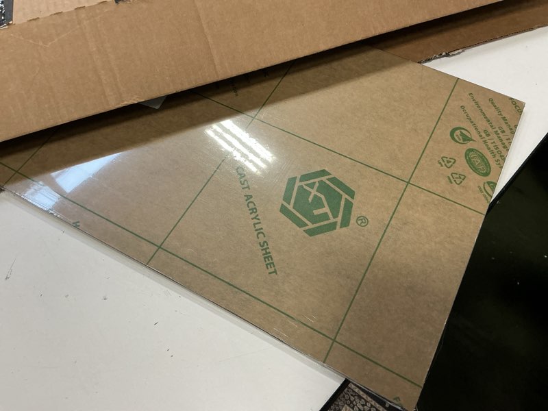 Condition photo showing As Is for (Incomplete) KINLINK 12x24 Acrylic Sheets, 1/8inch (3mm) Black Plexiglass Sheets, Black Plasitc Board with Protective Paper for DIY Project, Craft, Picture Frames, Sign, Weding invitaton, 2 Pack 12x24 Black 2