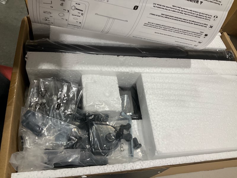 Condition photo showing Good Condition for single monitor stand freestanding 27-43 inch monitor arm curved screen monitor mount tempered glass base adjustable motion tilt -15° to 10° swivel ±45° rotation 360° weight capacity 77lbs ht05b-003