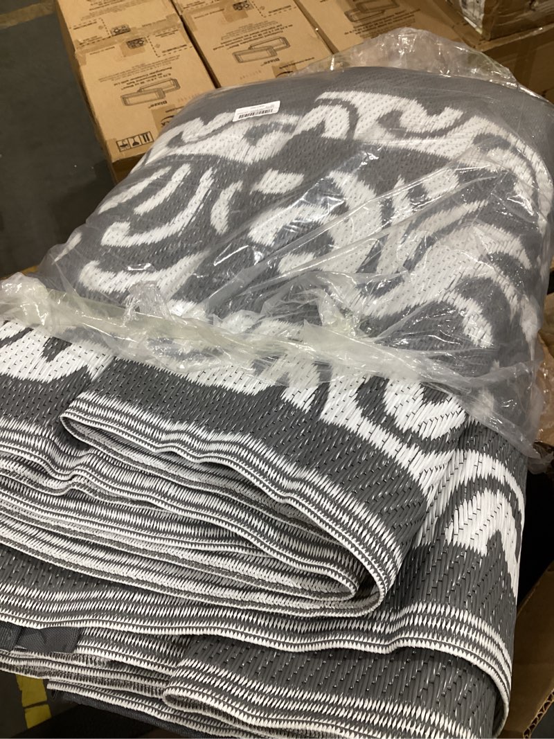 Condition photo showing Good Condition for yamaziot outdoor rug 9x12 ft, waterproof plastic straw patio rug, reversible backyard carpet uv resistant portable rv mat clearance, large indoor outdoor rug for patio, porch, deck, balcony, dark gray grey 9' x 12'
