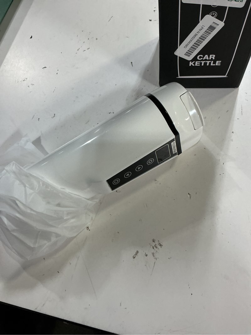 Condition photo showing As Is for (missing  connection )car electric kettle for travel : fvpe 12v/24v small electric water kettle, multi-temp control 400 ml portable car water boiler for brewing coffee tea,lcd display 304 stainless steel truck heating cup white 0.4 quarts