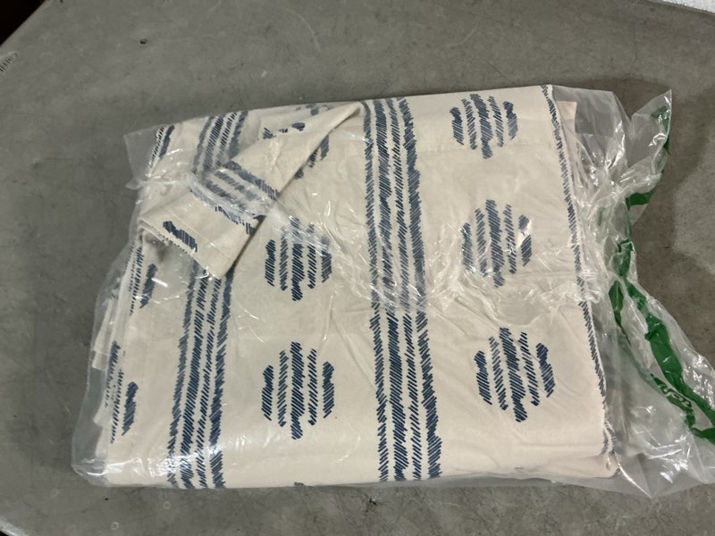 Condition photo showing Good Condition for melodieux boho striped pattern linen textured sheer curtains for bedroom, living room light filtering grommet window curtain drapes, 50 by 96 inch, blue on beige(2 panels) blue 50"w x 96"l (pack of 2)