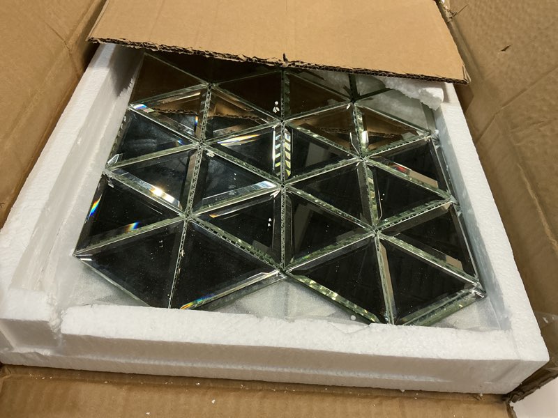 Condition photo showing Good Condition for Beveled Mirror Mosaic Tile, Silver, 3 Inch Triangle Mirror Tiles for Kitchen Bathroom Wall 5 Sheets/Box