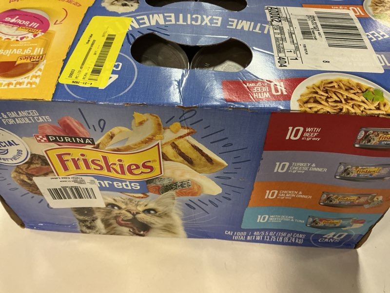 Condition photo showing New/Like New for (bb jan 2028) purina friskies shreds gravy variety pack  wet cat food  5.5 oz cans  40 pack