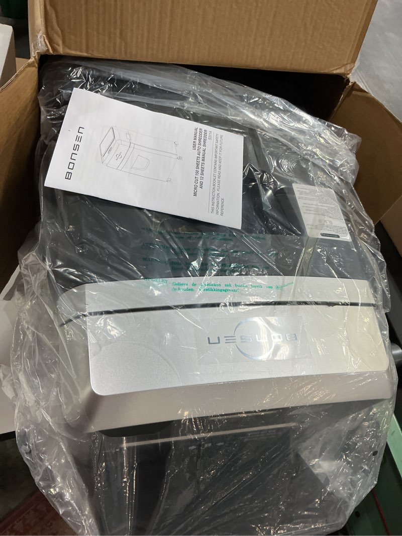 Condition photo showing New/Like New for BONSEN 150-Sheet Autofeed Paper Shredder for Office, 60 Mins Heavy Duty Micro-Cut Shredders for Home Office Use, P-4 High Security Commercial Document Shredder with 6 Gal Large Capacity Bin (S3114) 150-Sheet Auto Feed