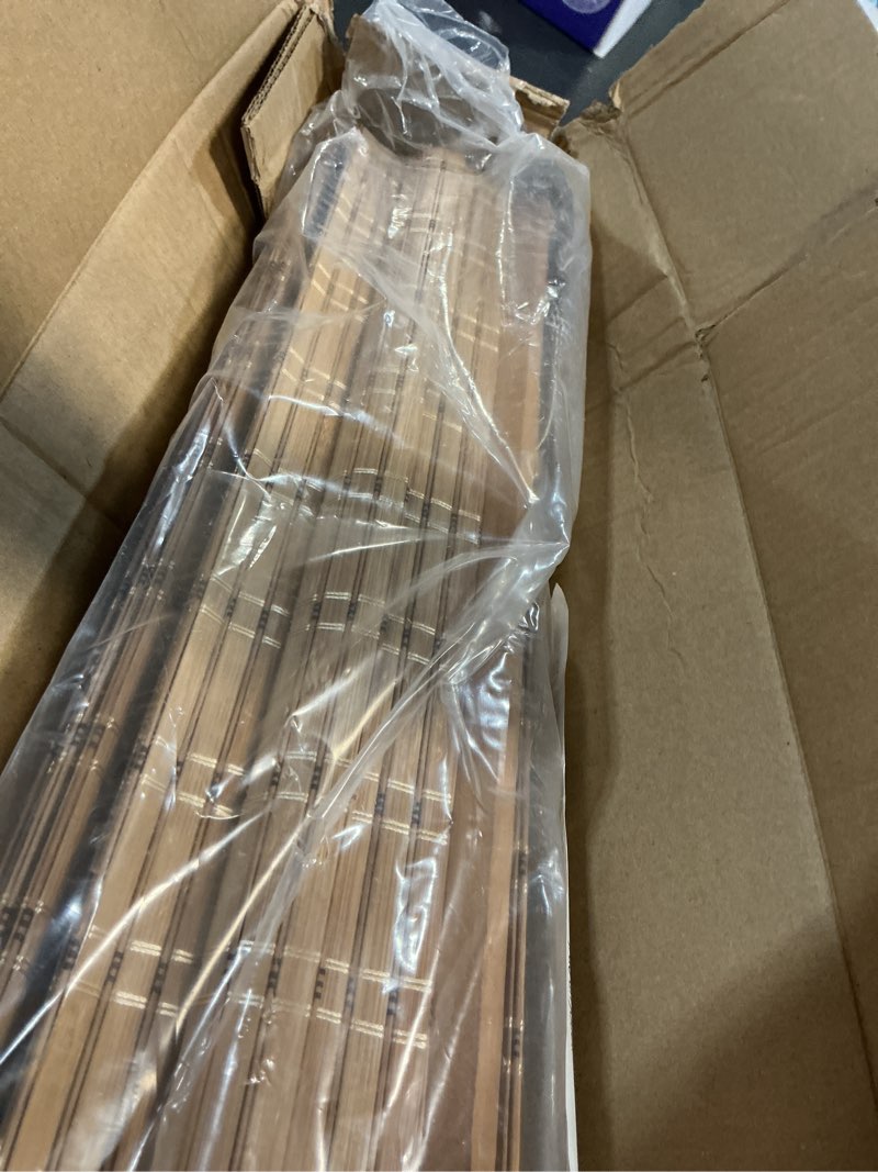 Condition photo showing New/Like New for lazblinds no tools no drill cordless bamboo roman shades, light filtering window treatment, roll up bamboo blinds for windows 35'' w x 64'' h, brown light filtering-brown206 35" w x 64" h