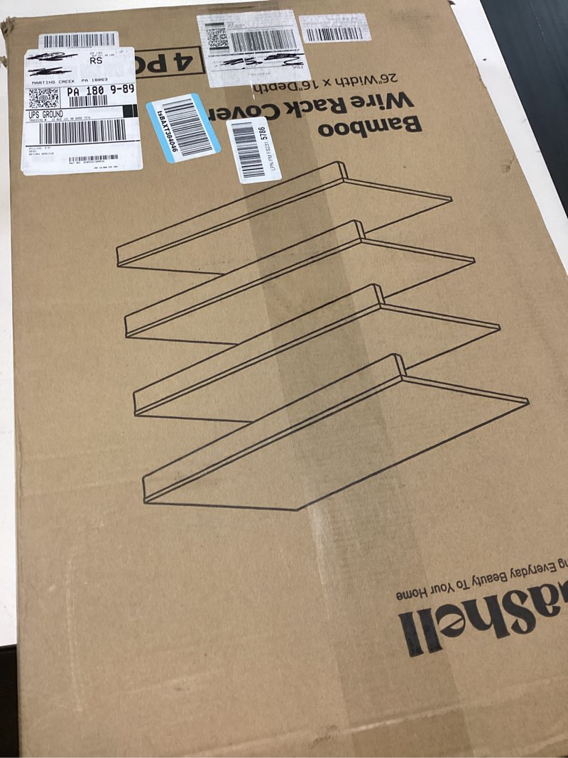 Condition photo showing New/Like New for wire shelf covers, bamboo wire rack covers for pantry, closet (4pcs, 26" w x 16" d) 26"w x 16"d 4