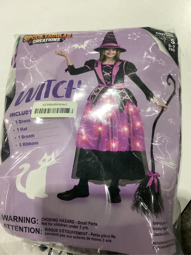 Spooktacular Creations Halloween Witch Costume Kids, Light Up Witch Dress with Hat and Broom for Gir