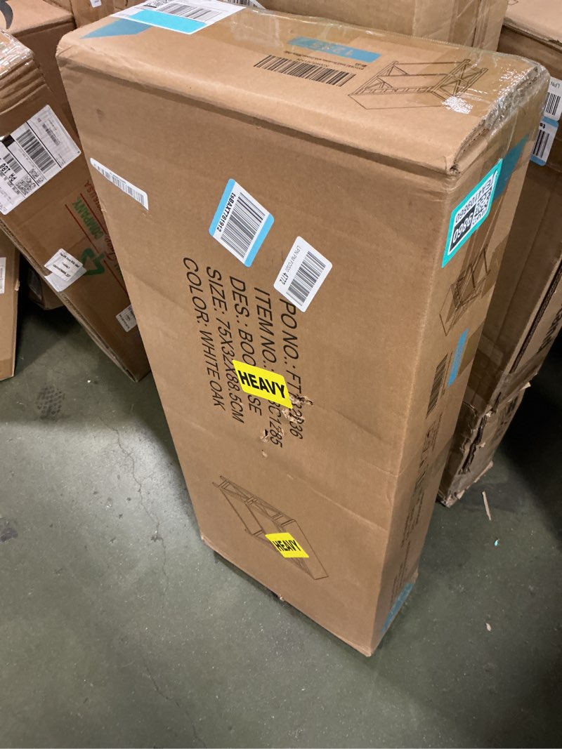 Condition photo showing New/Like New for FATORRI Small Bookcase with Drawer, Wood and Metal Bookshelf for Small Space, Short Book Shelf and Low Book Case for Living Room (White Oak)