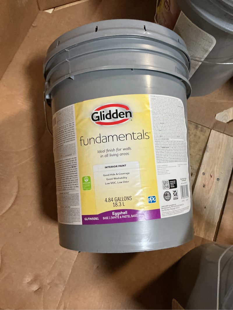 Condition photo showing New/Like New for glidden fundamentals delicate white eggshell interior paint, 5 gallon