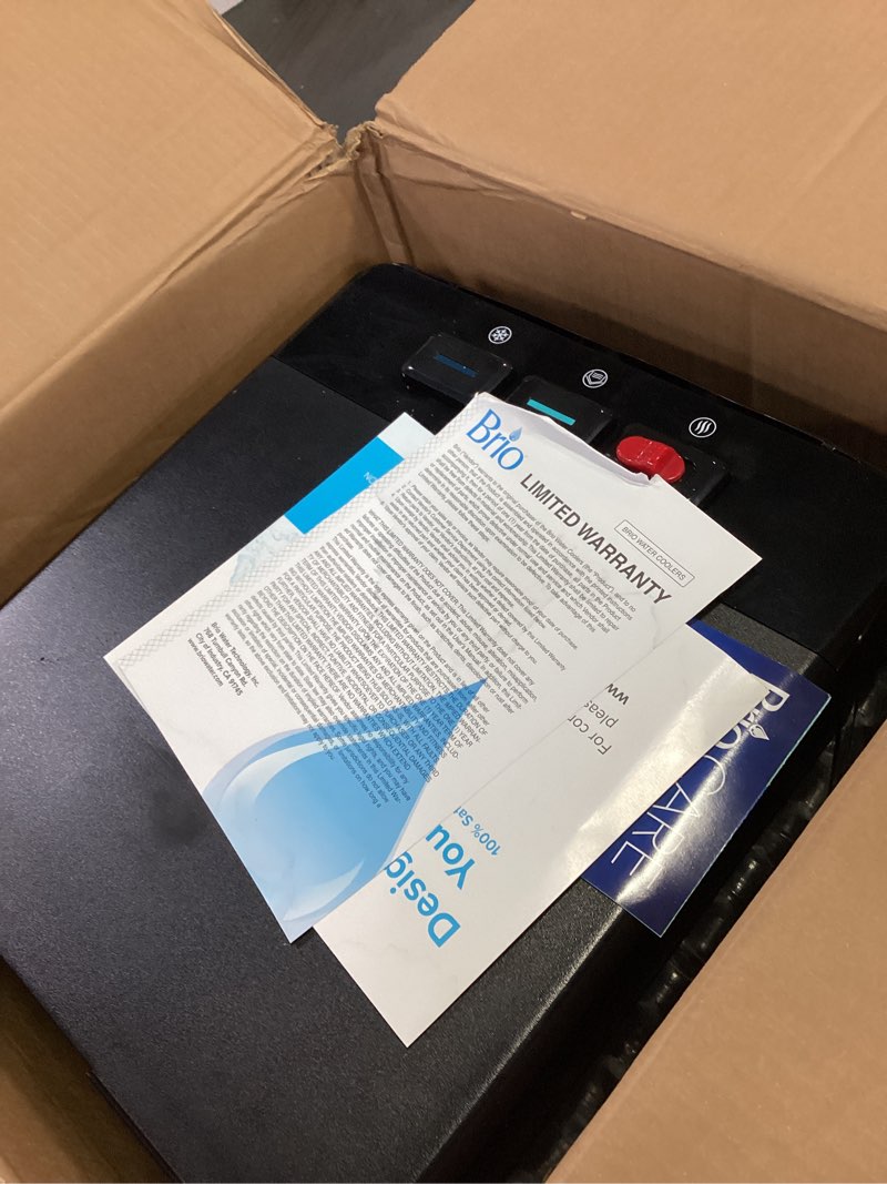 Condition photo showing As Is for Brio Self Cleaning Bottom Loading Water Cooler Water Dispenser – Black Stainless Steel - 3 Temperature Settings - Hot, Room & Cold Water