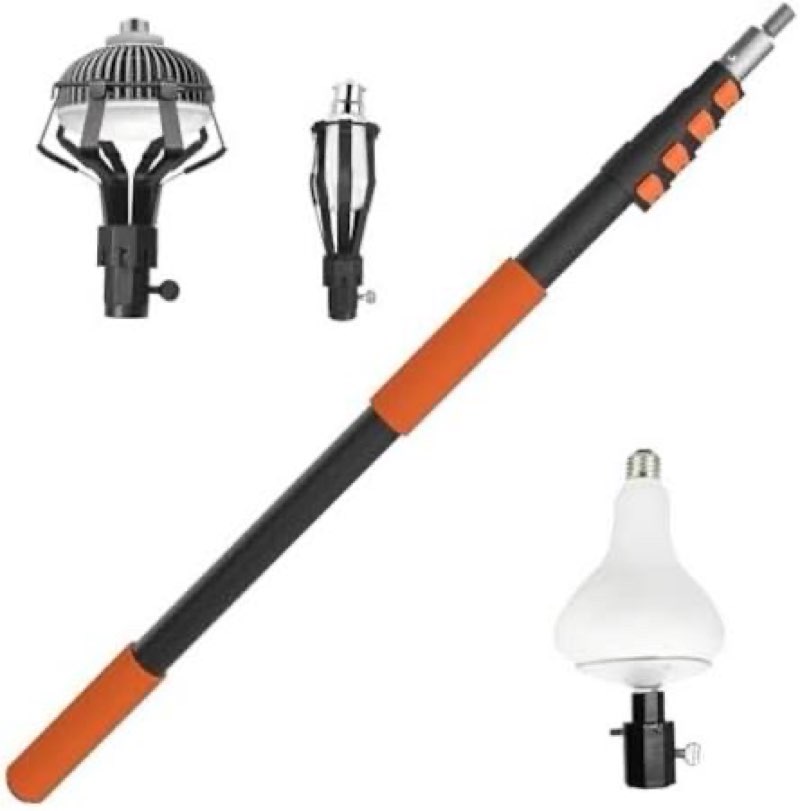 buyplus 26ft reach light bulb changer for high ceilings with 5-20ft telescopic extension pole, easy