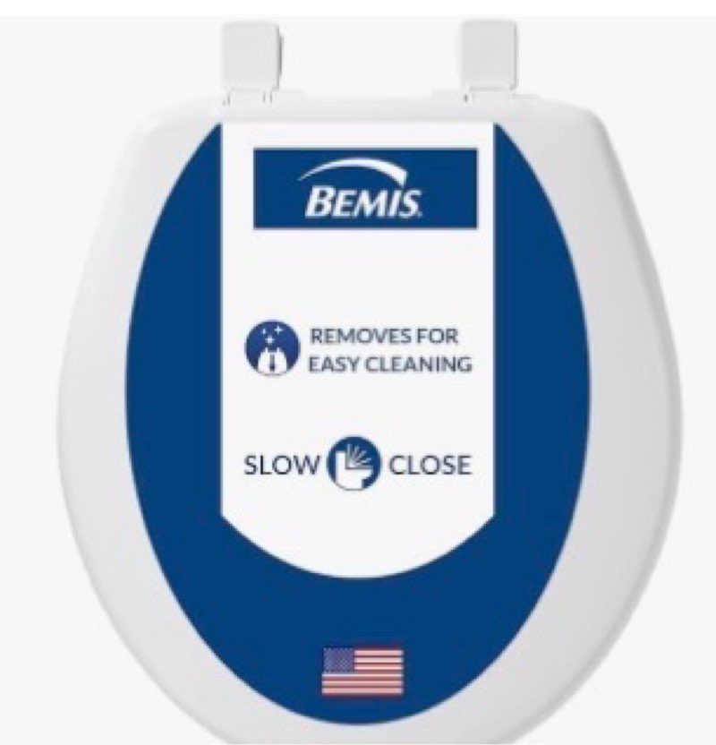Bemis 7300SLEC Slow Close Toilet Seat, Easy Clean Hinges and Durable Plastic Seat, Made in USA, Elon